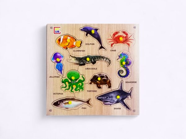 29 x 29 cm Wooden Sea Animals Puzzle Board